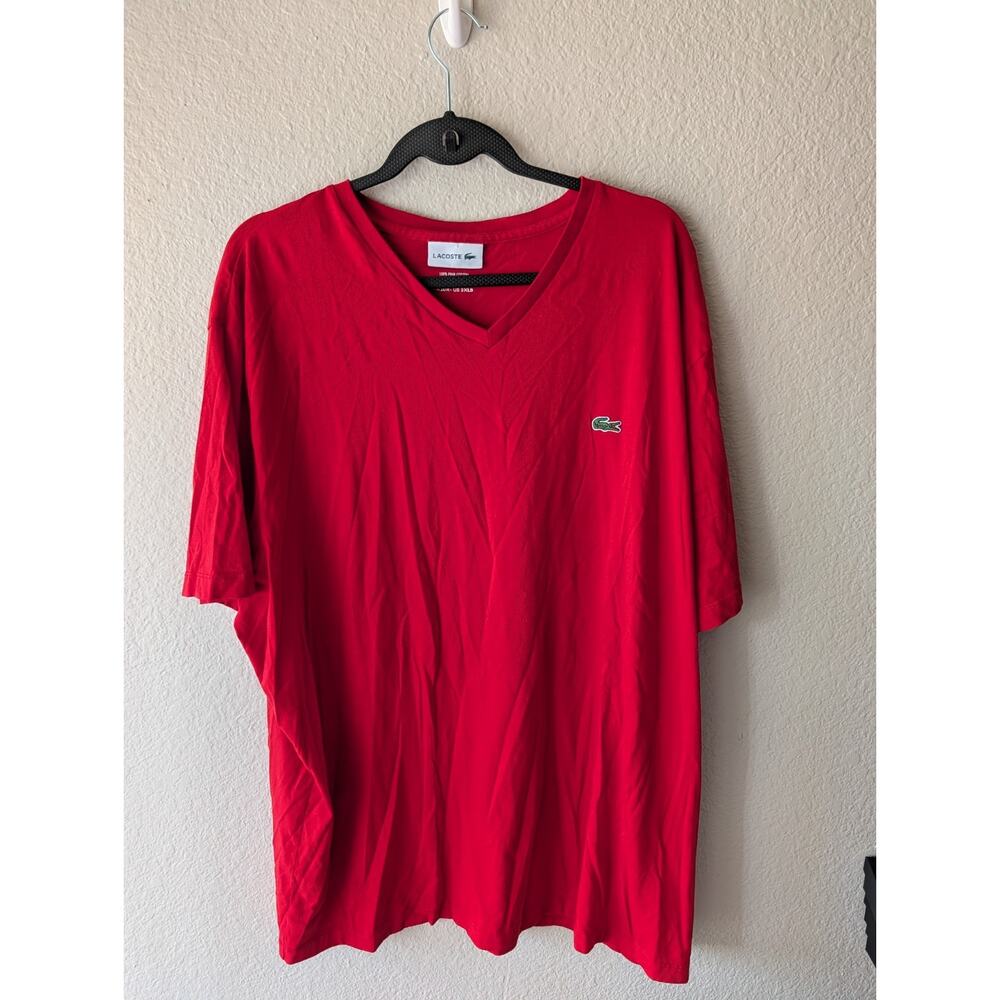 Lacoste Red Pima Cotton V-Neck Short Sleeve T-Shirt Size 3XLB